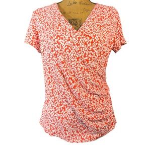 Talbots Petites v-neck top red & white short sleeve shirt Women’s large | j17